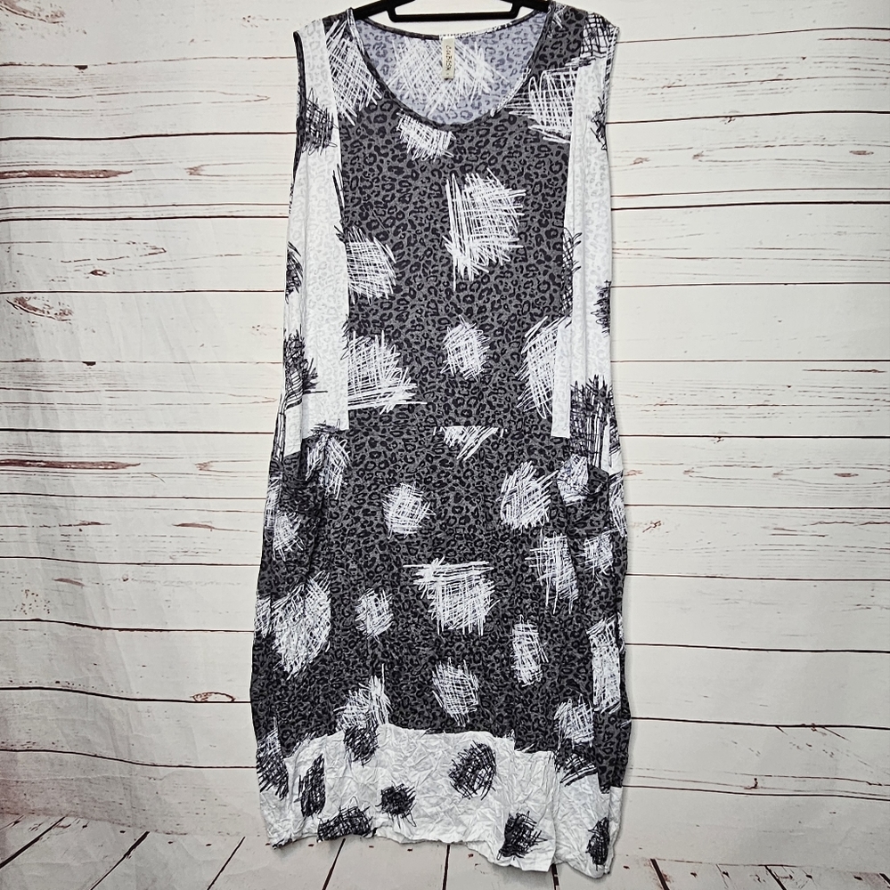 Cubism Leopard and Scratch Print Sleeveless Dress